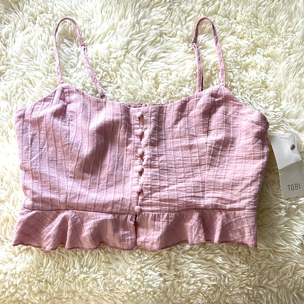 TOBI NWT medium pink ruffle crop top